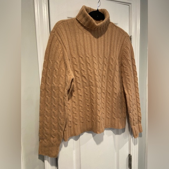 Yarnworks Size M Tan Brown Wool Angora Turtleneck Pullover Cable Knit Sweater - Picture 3 of 10